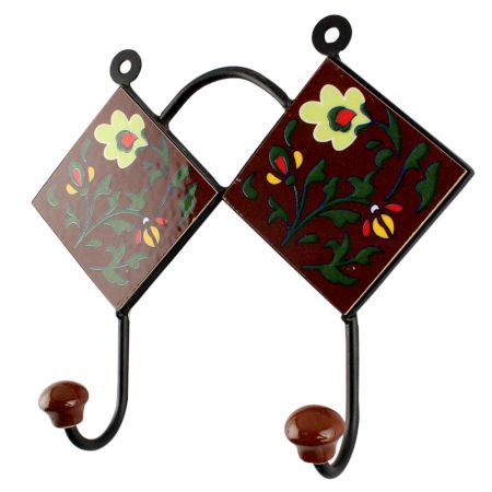 Brown Floral Ceramic Tile Hook